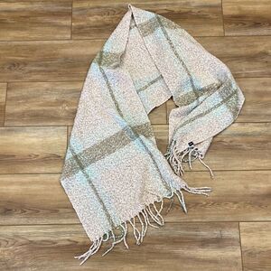 Echo Women’s Pink and Tan Plaid Knit Scarf With Fringe